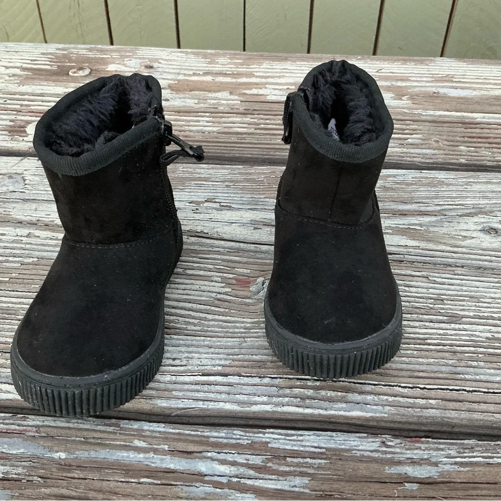Kids Black Suede Ankle Winter Boots